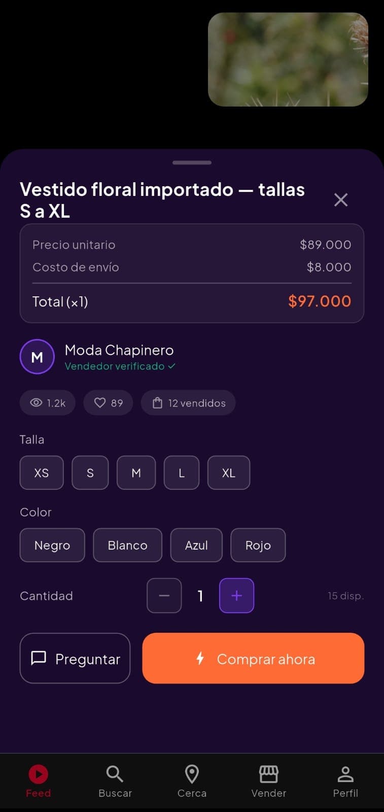 Vista de producto con compra directa en Fasthia
